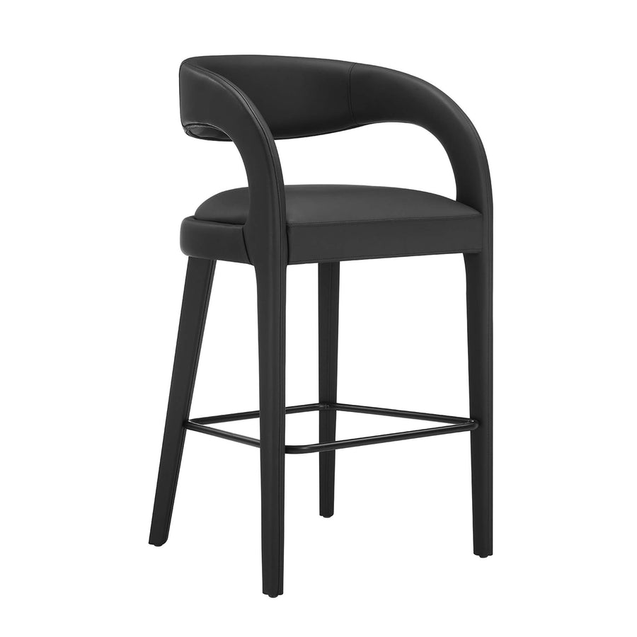 Iris Vegan Leather Bar Stool Set of 2 in Black Black