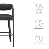 Iris Vegan Leather Bar Stool Set of 2 in Black Black