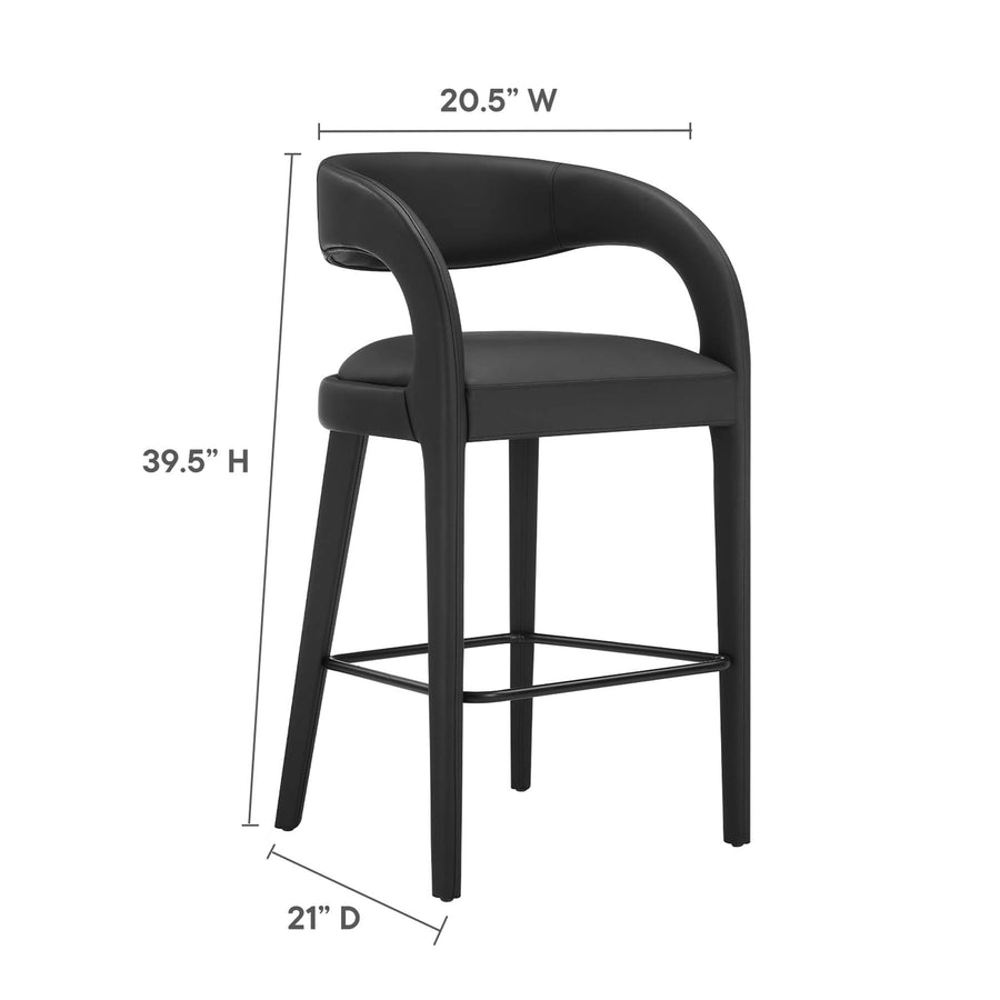Iris Vegan Leather Bar Stool Set of 2 in Black Black