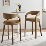 Iris Performance Velvet Bar Stool Set of 2 in Brown Gold