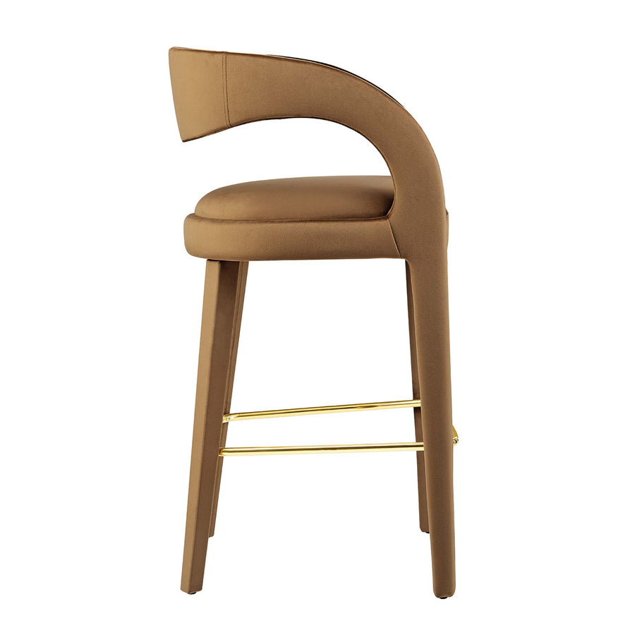 Iris Performance Velvet Bar Stool Set of 2 in Brown Gold
