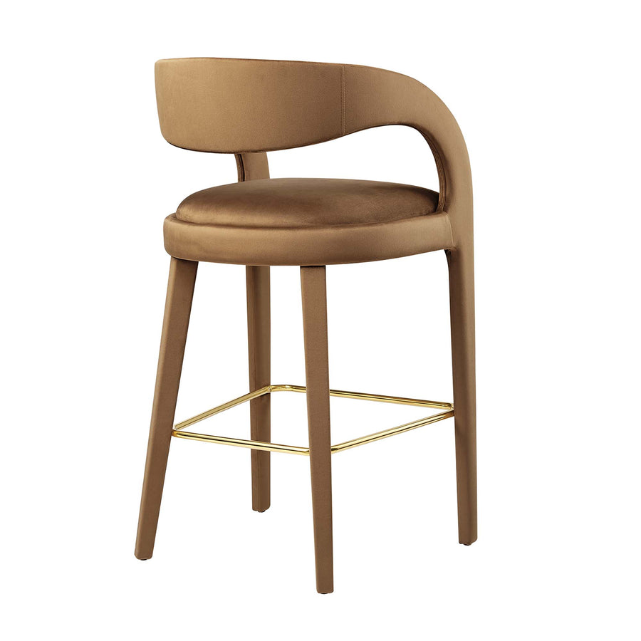 Iris Performance Velvet Bar Stool Set of 2 in Brown Gold