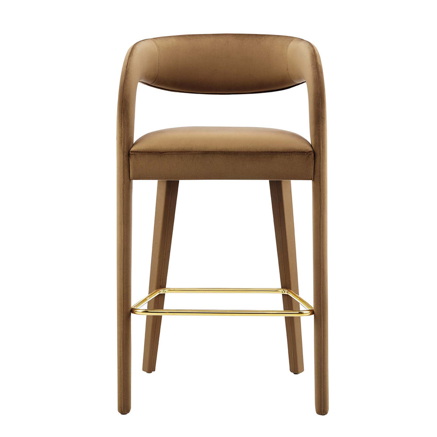 Iris Performance Velvet Bar Stool Set of 2 in Brown Gold