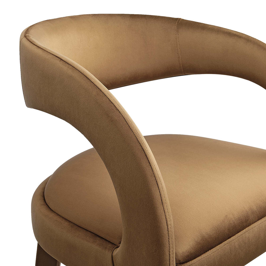 Iris Performance Velvet Bar Stool Set of 2 in Brown Gold