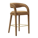 Iris Performance Velvet Bar Stool Set of 2 in Brown Gold