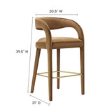 Iris Performance Velvet Bar Stool Set of 2 in Brown Gold