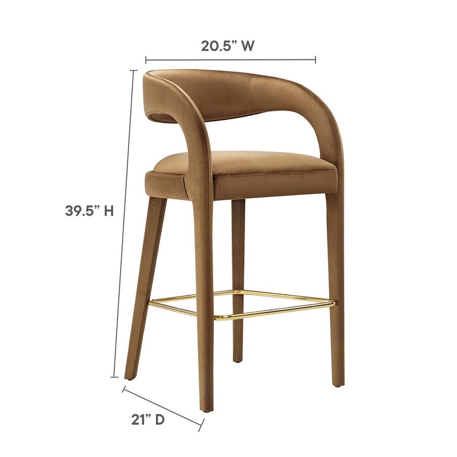 Iris Performance Velvet Bar Stool Set of 2 in Brown Gold