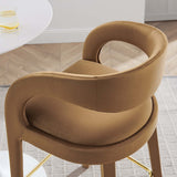 Iris Performance Velvet Bar Stool Set of 2 in Brown Gold