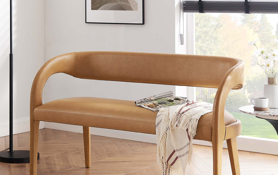 Iris Vegan Leather Accent Bench in Tan