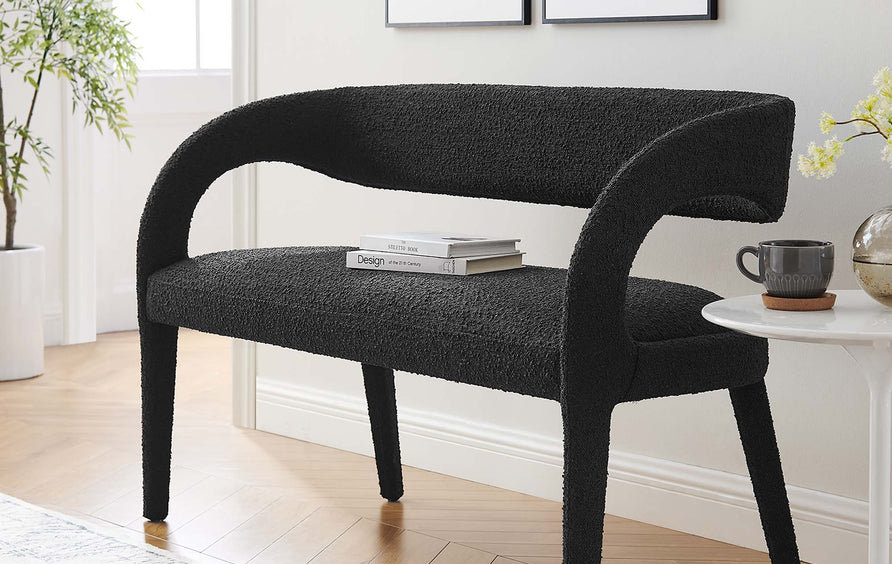 Iris Boucle Fabric Accent Bench in Black