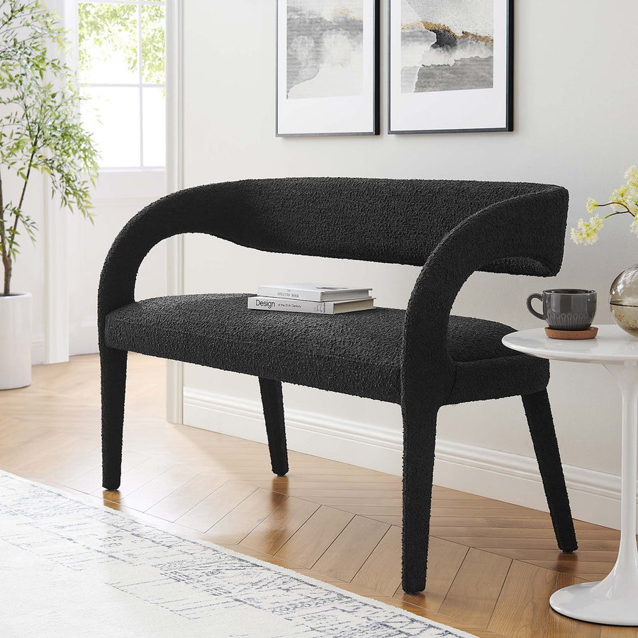 Iris Boucle Fabric Accent Bench in Black