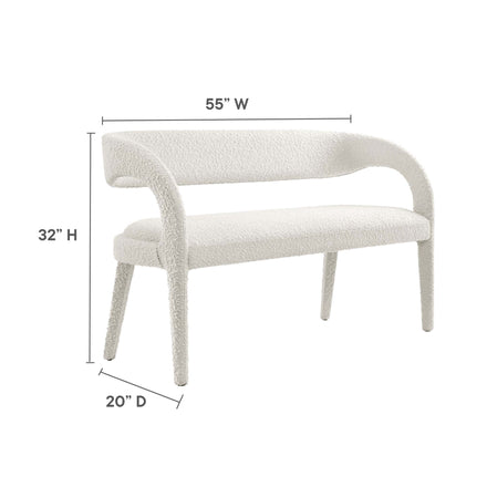 Pinnacle Boucle Fabric Accent Bench in Ivory