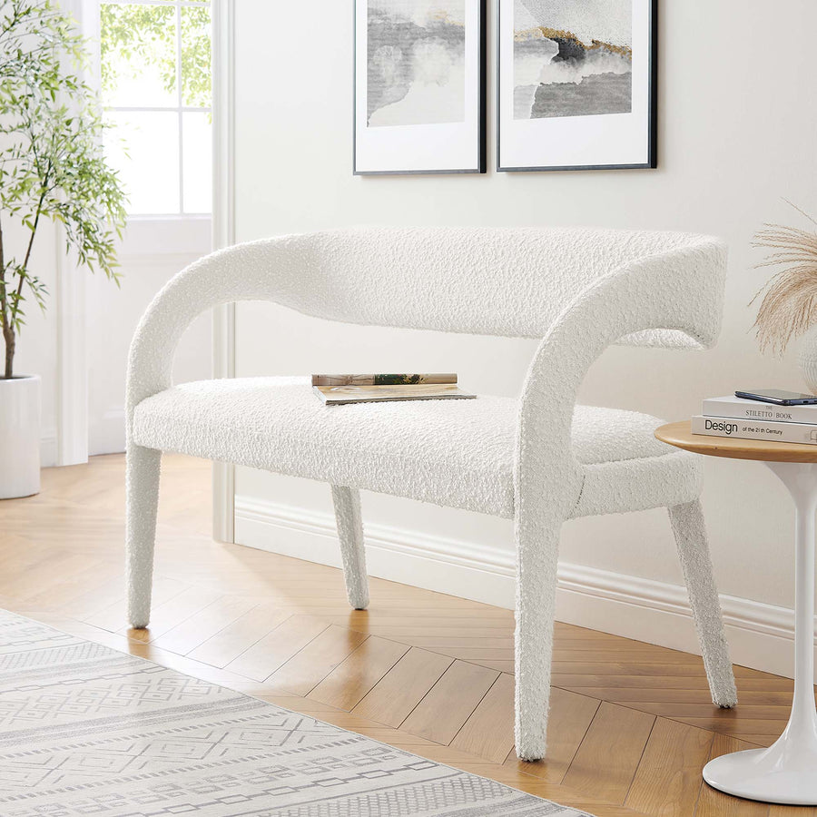 Iris Boucle Fabric Accent Bench in Ivory