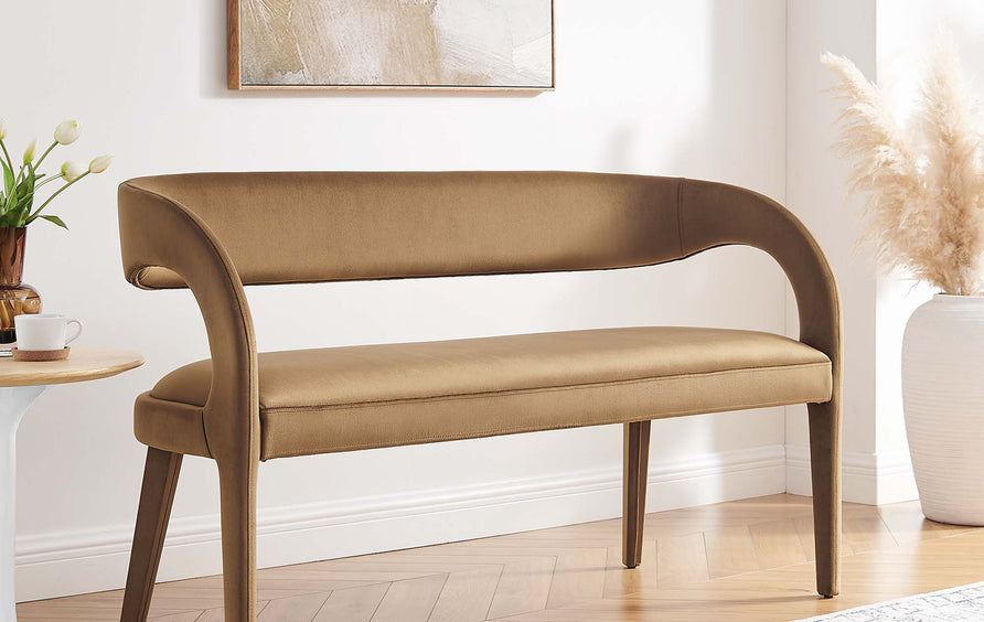 Iris Performance Velvet Accent Bench in Brown
