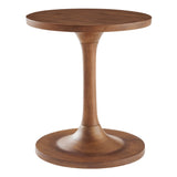 Besalu Round Wood Side Table in Walnut