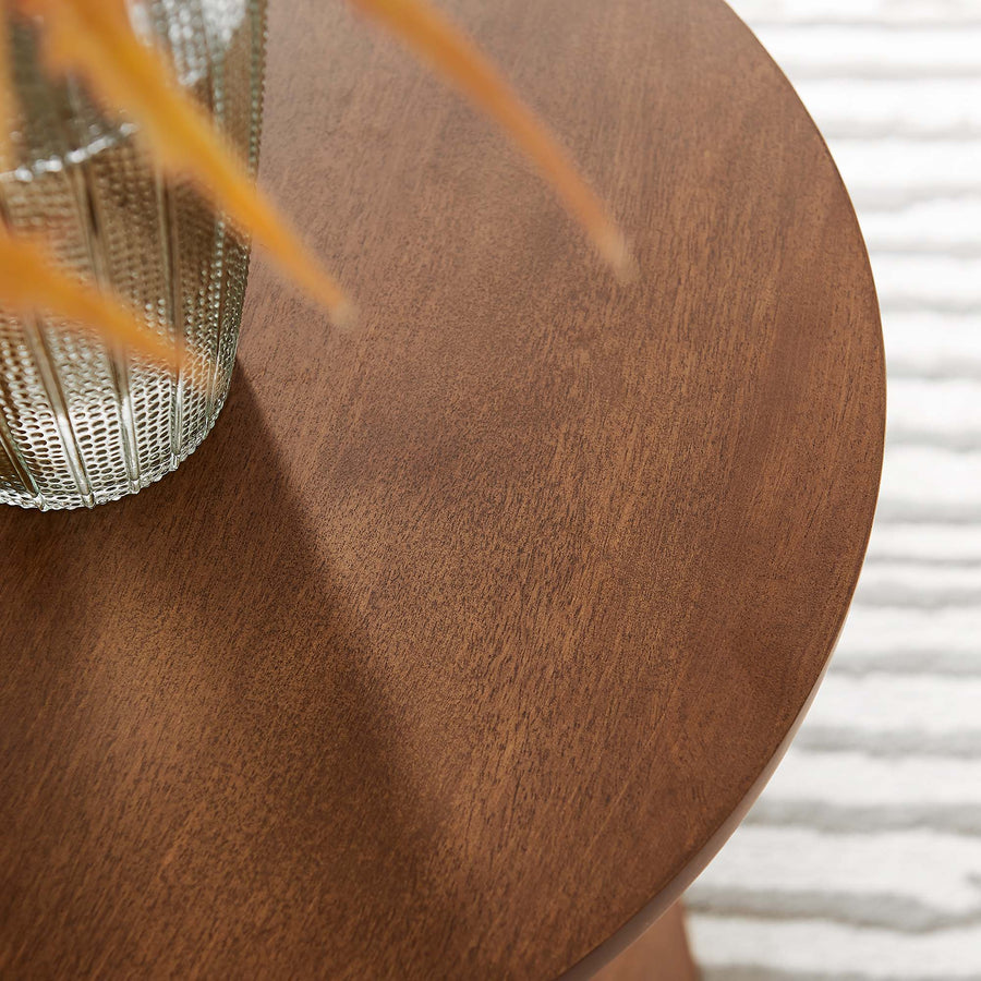 Besalu Round Wood Side Table in Walnut