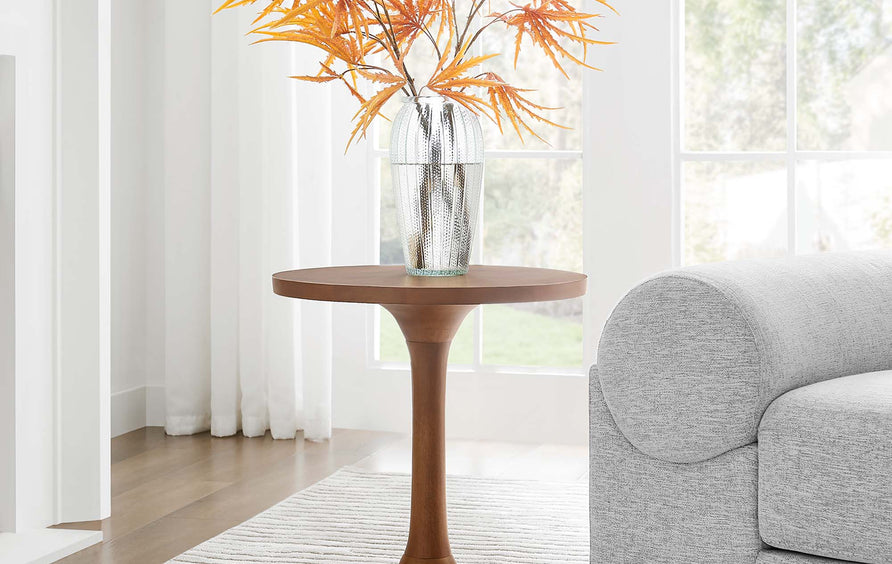 Besalu Round Wood Side Table in Walnut