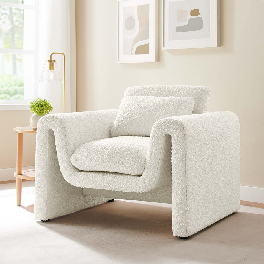 Bloom Boucle Upholstered Armchair in Ivory