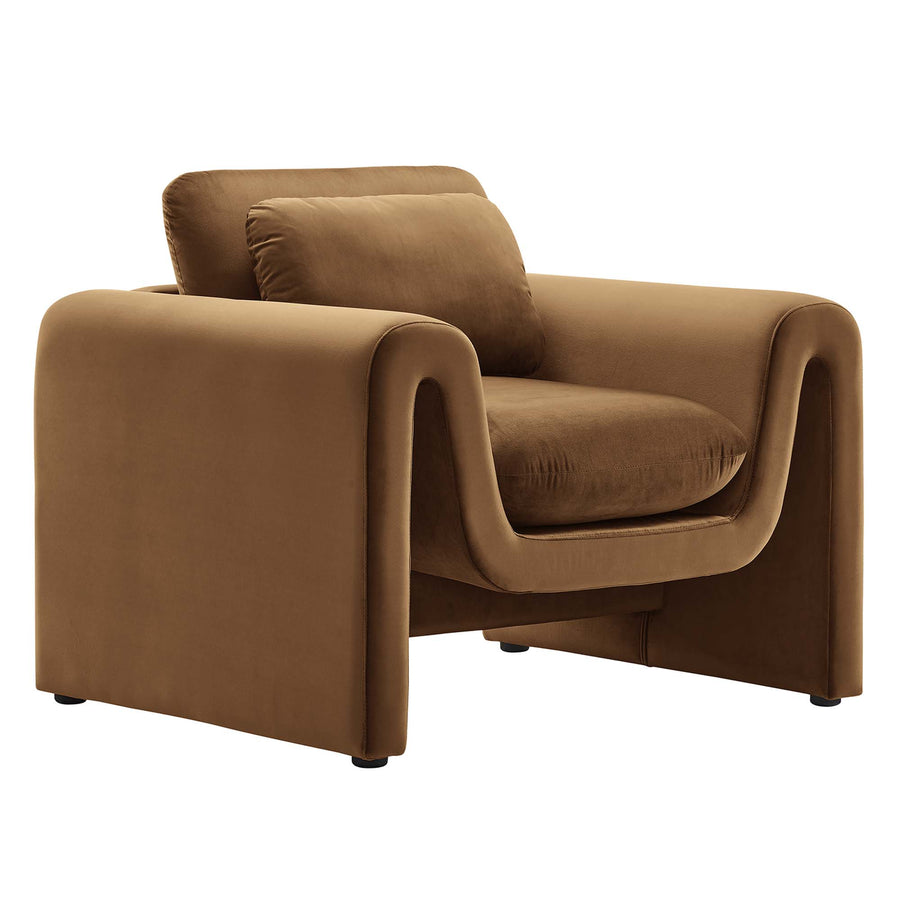 Bloom Performance Velvet Armchair in Brown