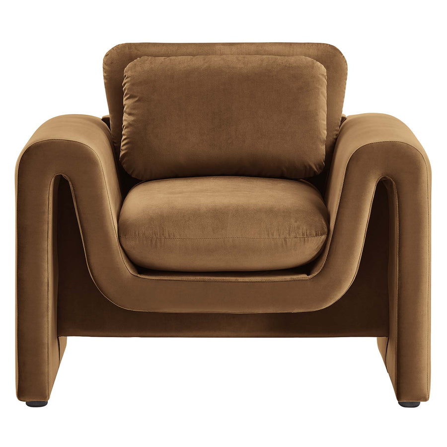 Bloom Performance Velvet Armchair in Brown
