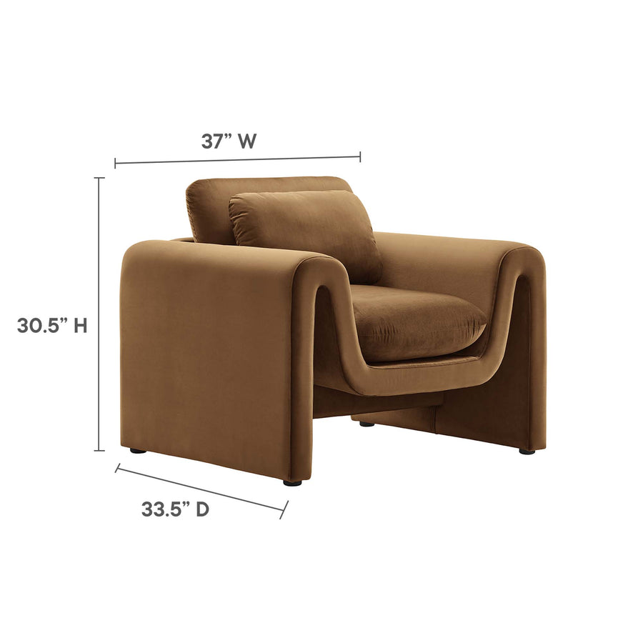 Bloom Performance Velvet Armchair in Brown