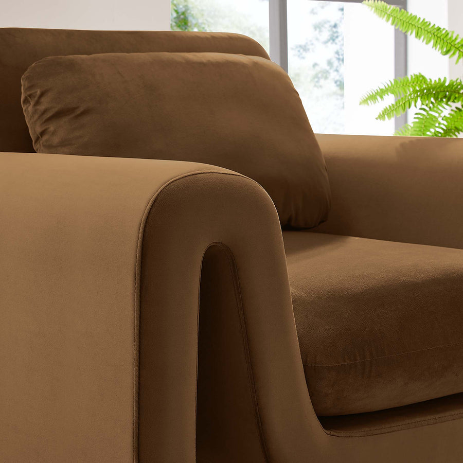 Bloom Performance Velvet Armchair in Brown