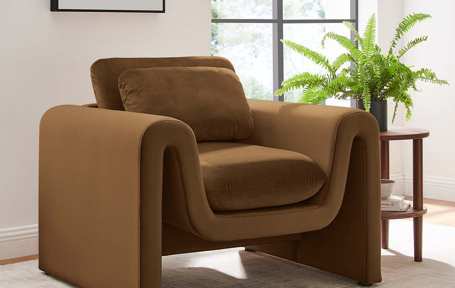 Bloom Performance Velvet Armchair in Brown