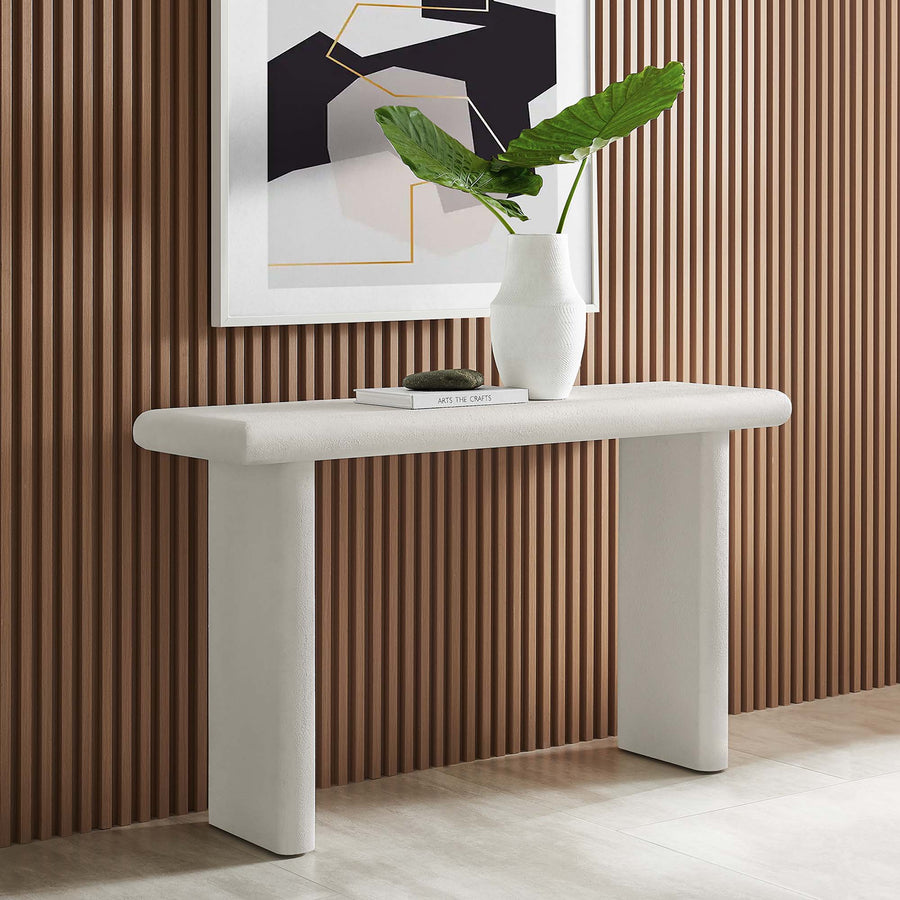 Ila Concrete Textured Console Table in White