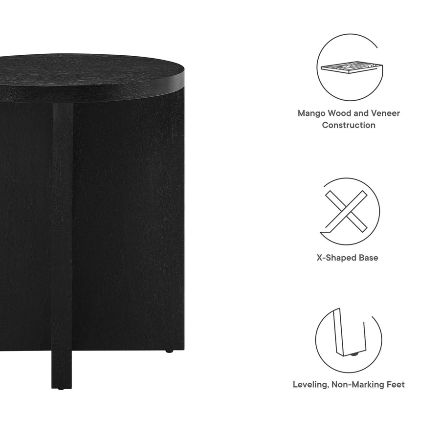 Selene Round Wood Side Table in Black