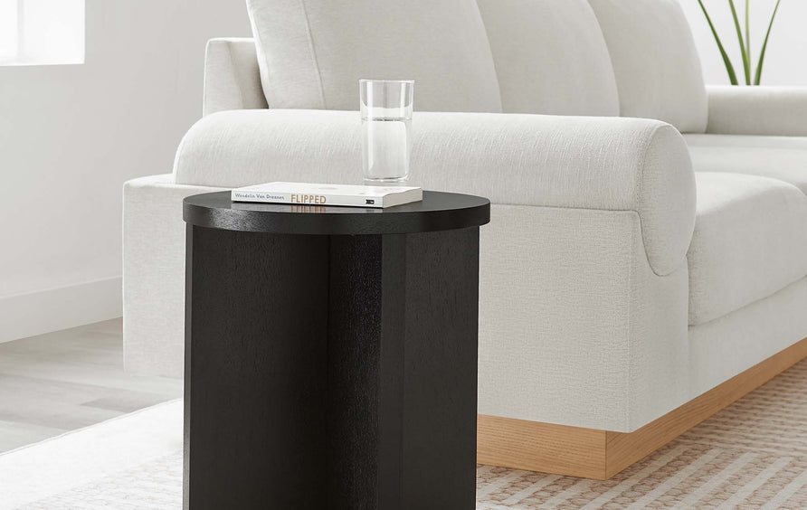 Selene Round Wood Side Table in Black