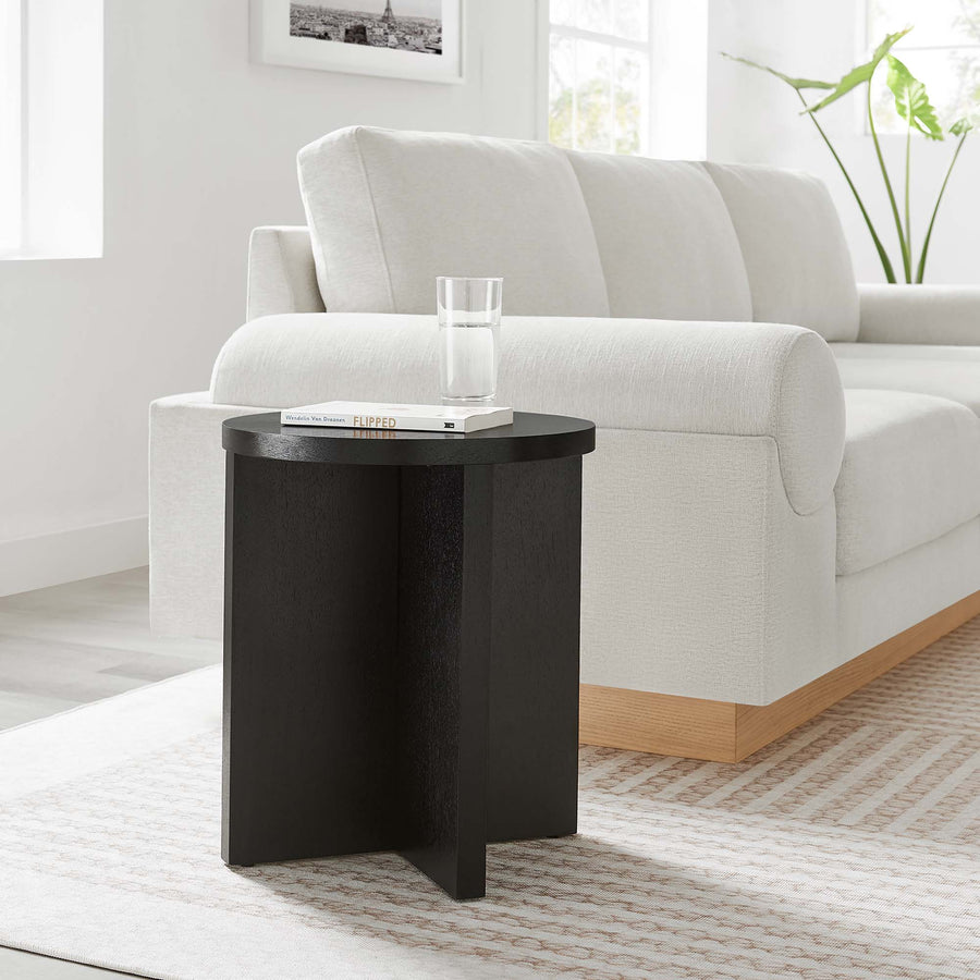 Selene Round Wood Side Table in Black