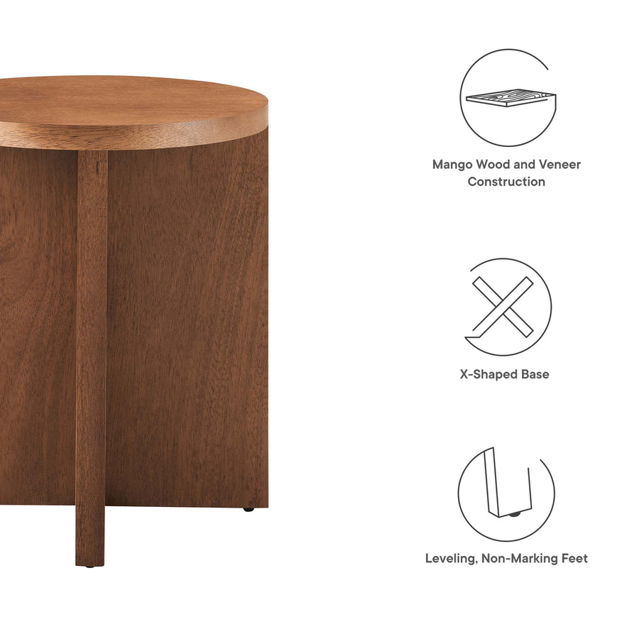 Selene Round Wood Side Table in Walnut
