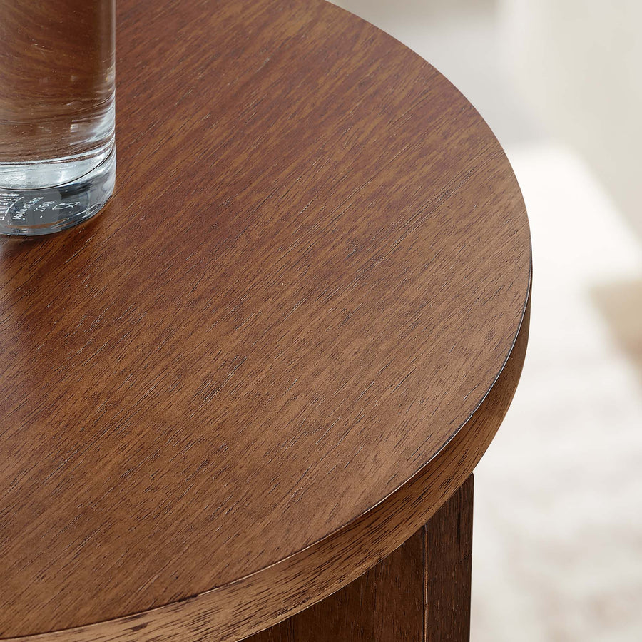 Selene Round Wood Side Table in Walnut