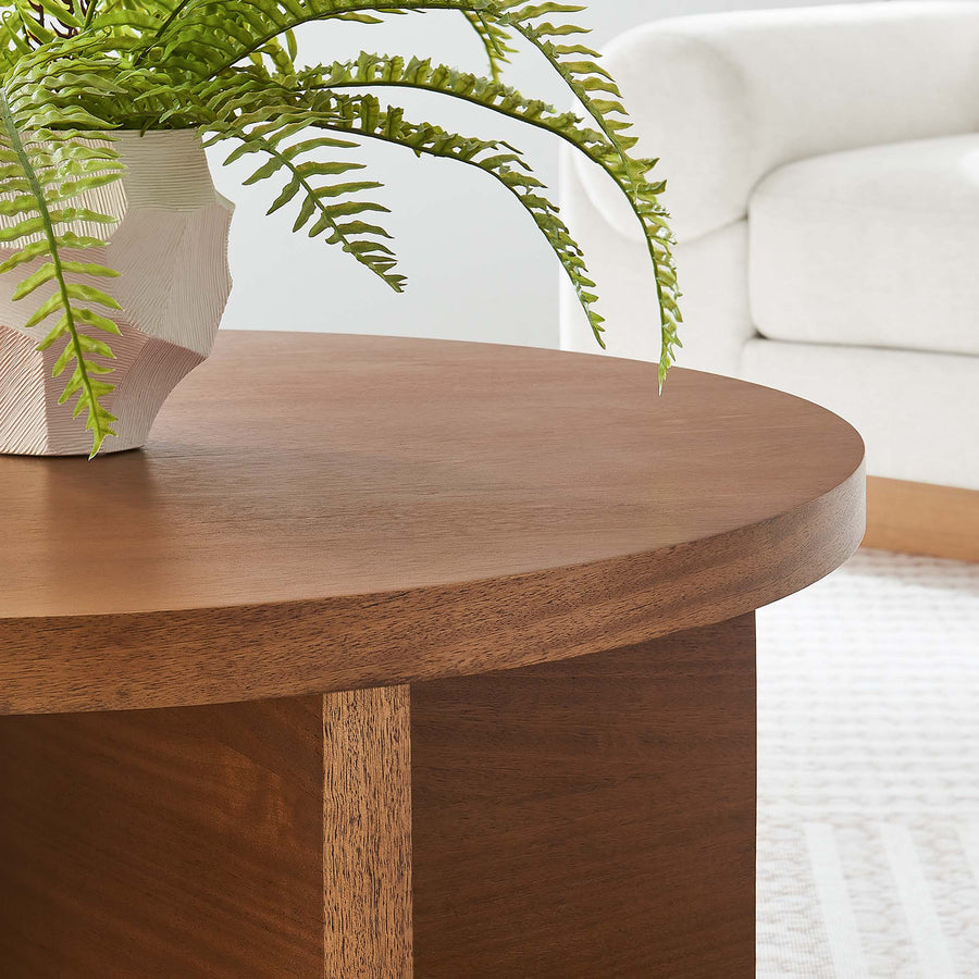 Selene Round Wood Coffee Table in Walnut