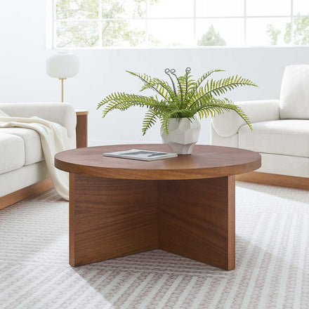 Silas Round Wood Coffee Table in Walnut