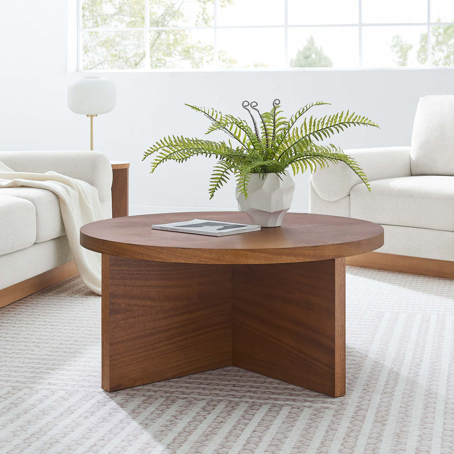 Selene Round Wood Coffee Table in Walnut