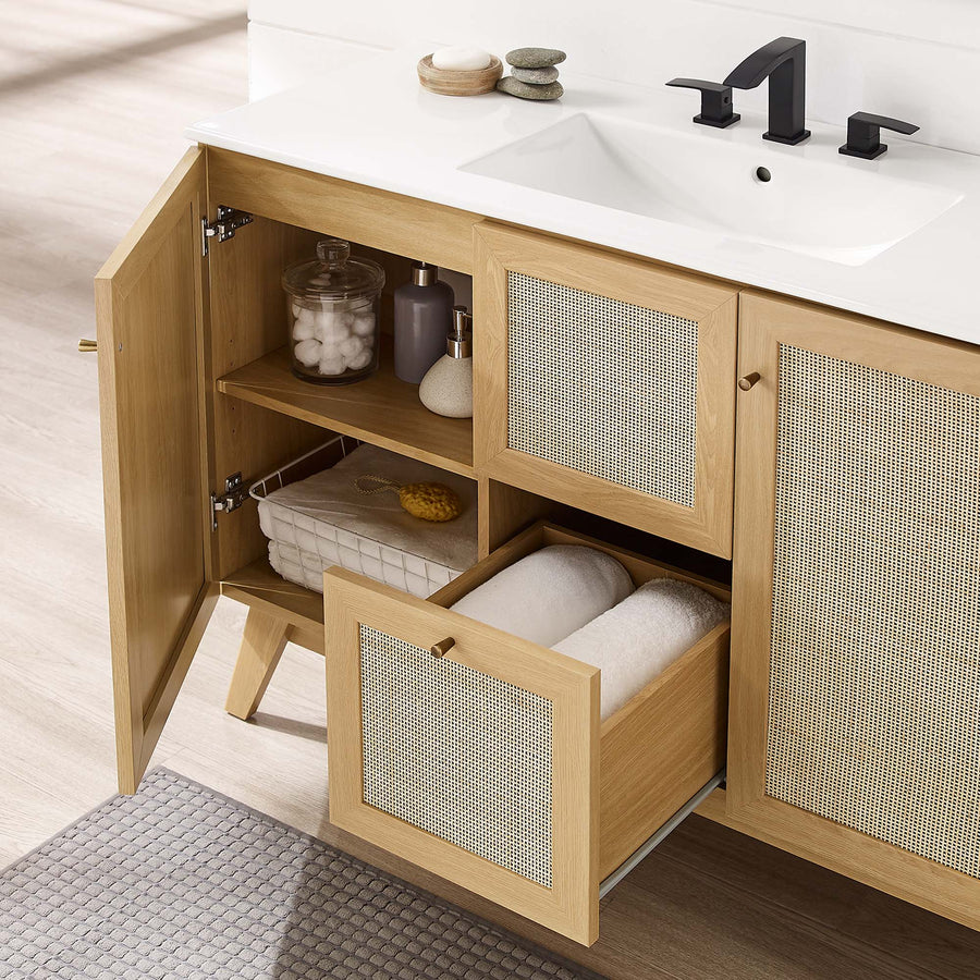 Wren 48" Single or Double Sink Compatible Bathroom Vanity Cabinet (Sink Basin Not Included) in Oak
