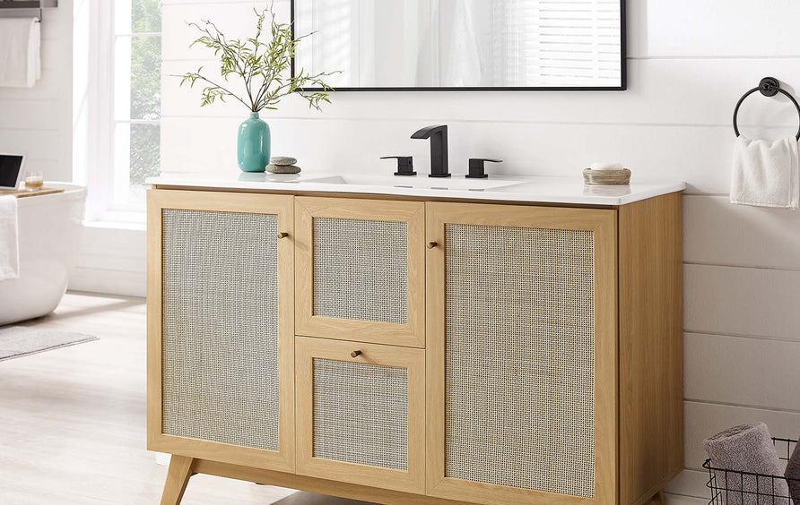 Wren 48" Single or Double Sink Compatible Bathroom Vanity Cabinet (Sink Basin Not Included) in Oak