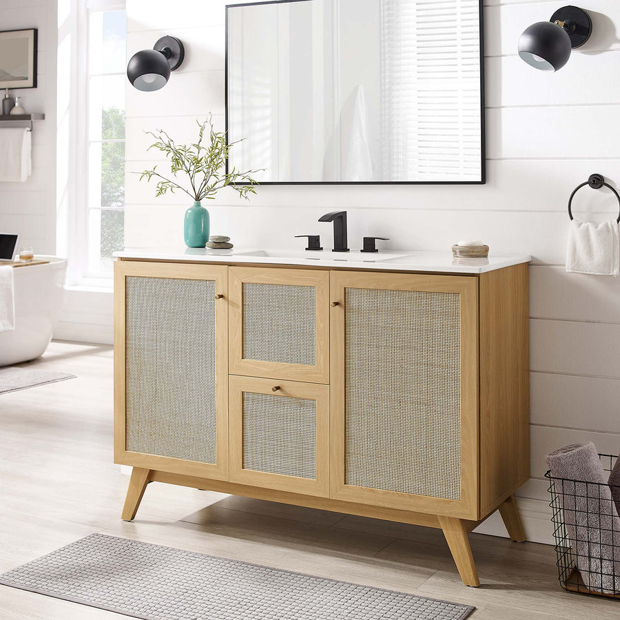 Wren 48" Single or Double Sink Compatible Bathroom Vanity Cabinet (Sink Basin Not Included) in Oak