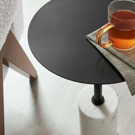Lyric Round Side Table in White Black