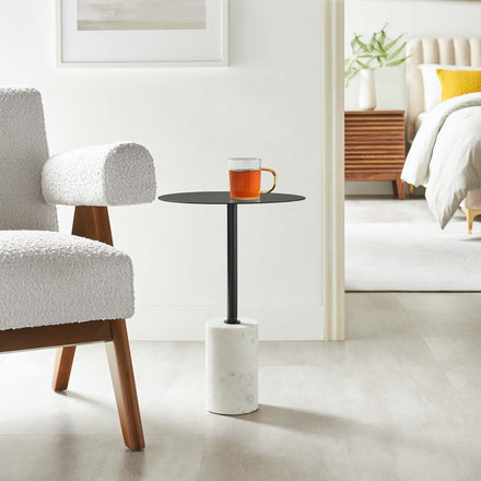Lyric Round Side Table in White Black