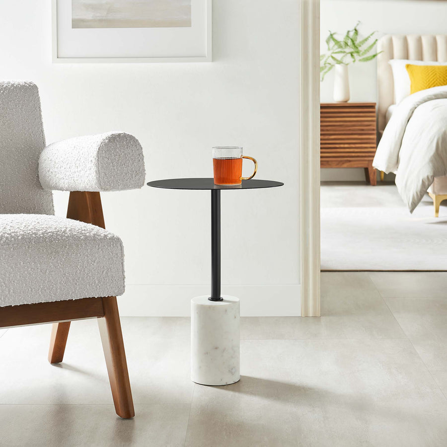 Albarracin Round Side Table in White Black