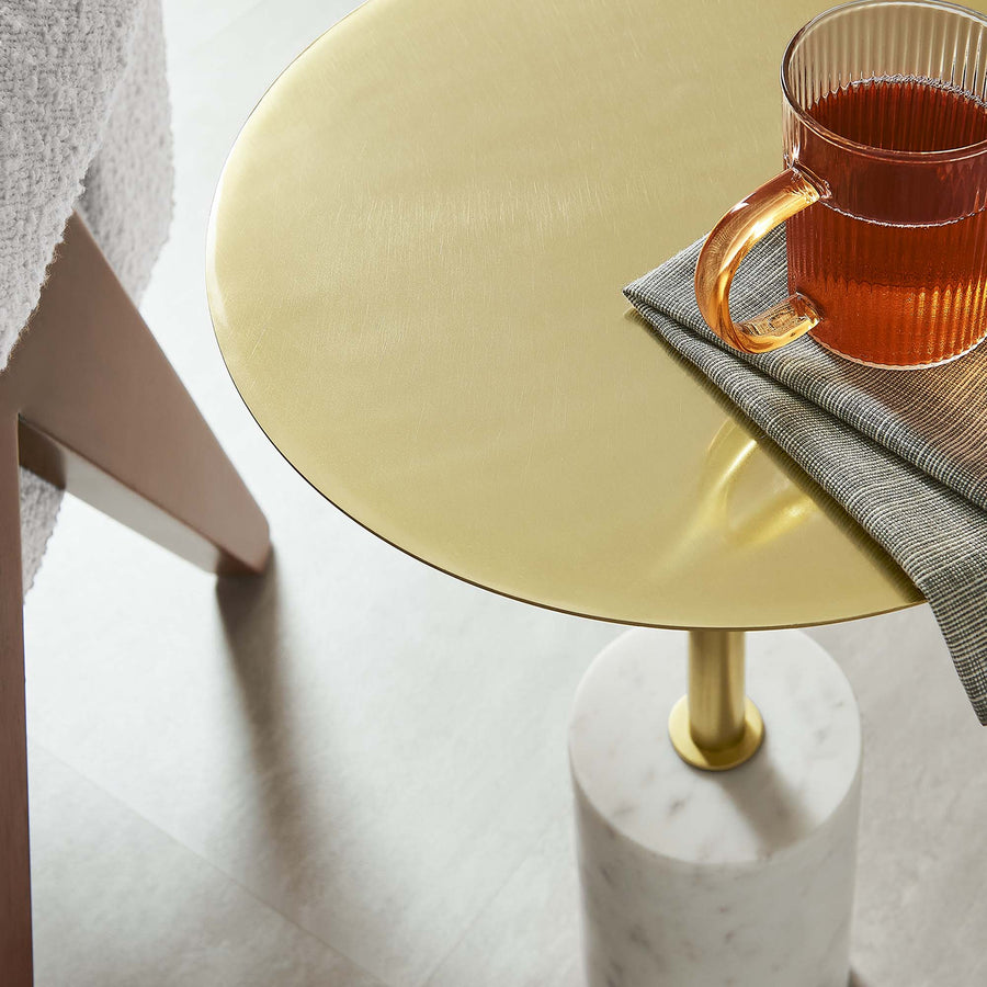 Albarracin Round Side Table in White Brass