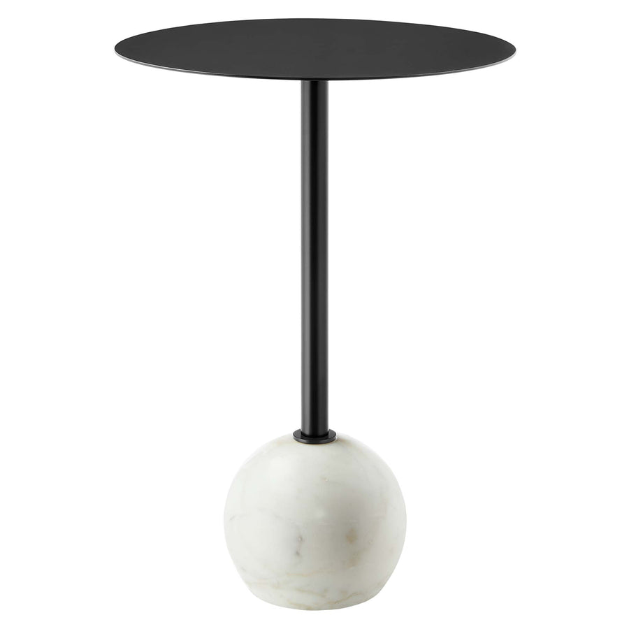 Tindra Round White Marble Side Table in White Black