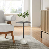 Tindra Round White Marble Side Table in White Black