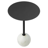 Tindra Round White Marble Side Table in White Black
