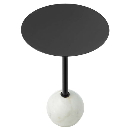 Aliza Round White Marble Side Table in White Black
