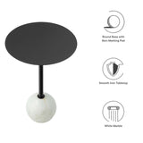 Tindra Round White Marble Side Table in White Black