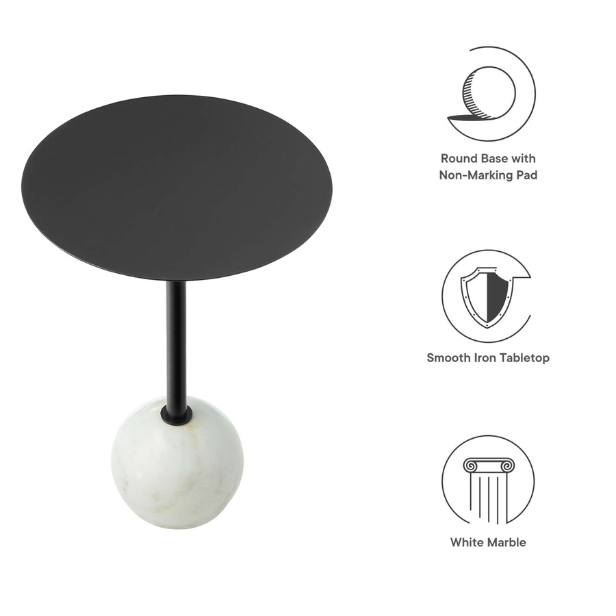 Tindra Round White Marble Side Table in White Black