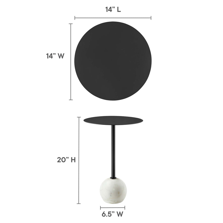 Tindra Round White Marble Side Table in White Black